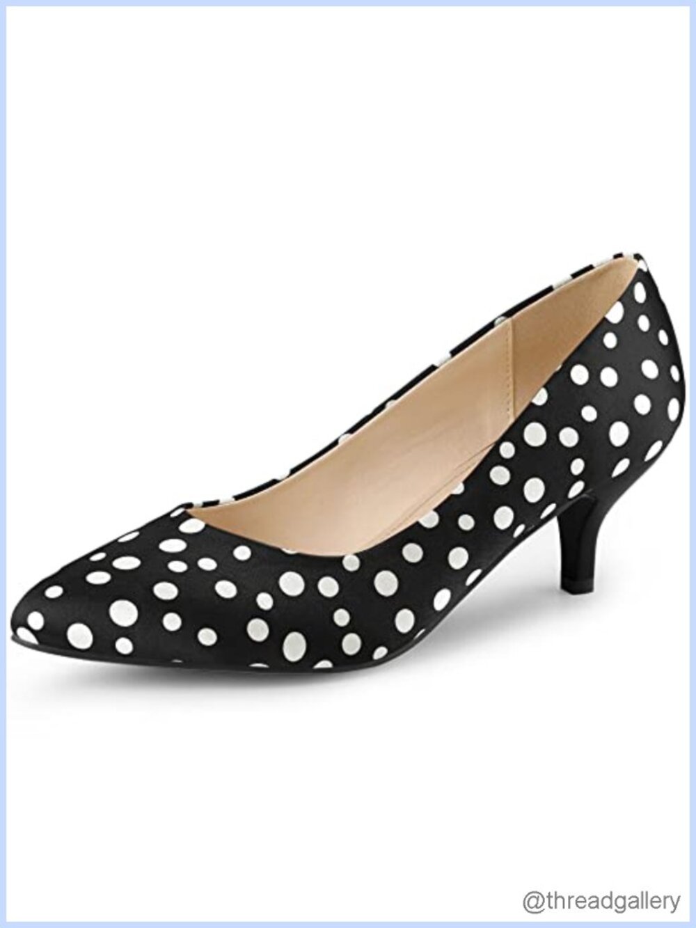 Satin Polka Dots Pointed Toe Kitten Heels Slip On Pumps